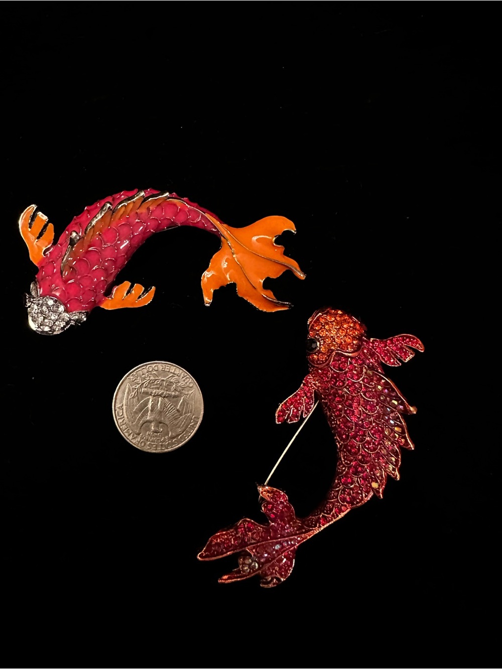 Decorative Koi Fish Red & Orange extra large brooch set of 2